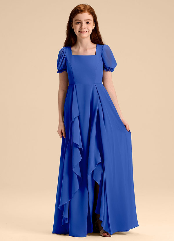 Azazie Priya Junior Abito A-Line in Chiffon Blusa Blu Reale image1