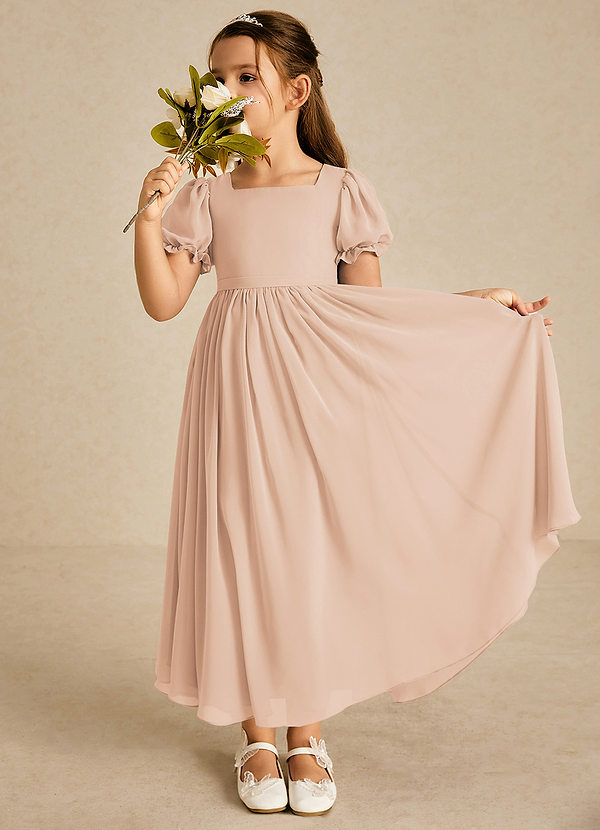 Azazie Joss Flower Girl Dresses English Rose A-Line with Sleeves Chiffon Dress image1