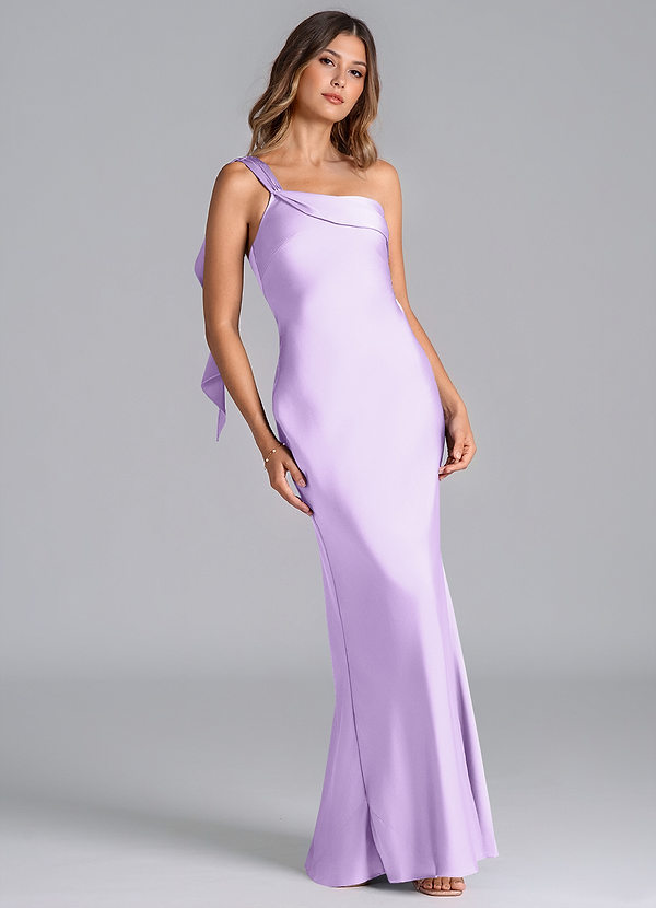Azazie Driea Brudtärneklänningar Klä av Sjöjungfru i Stretch Satin Ena axeln Lila image1