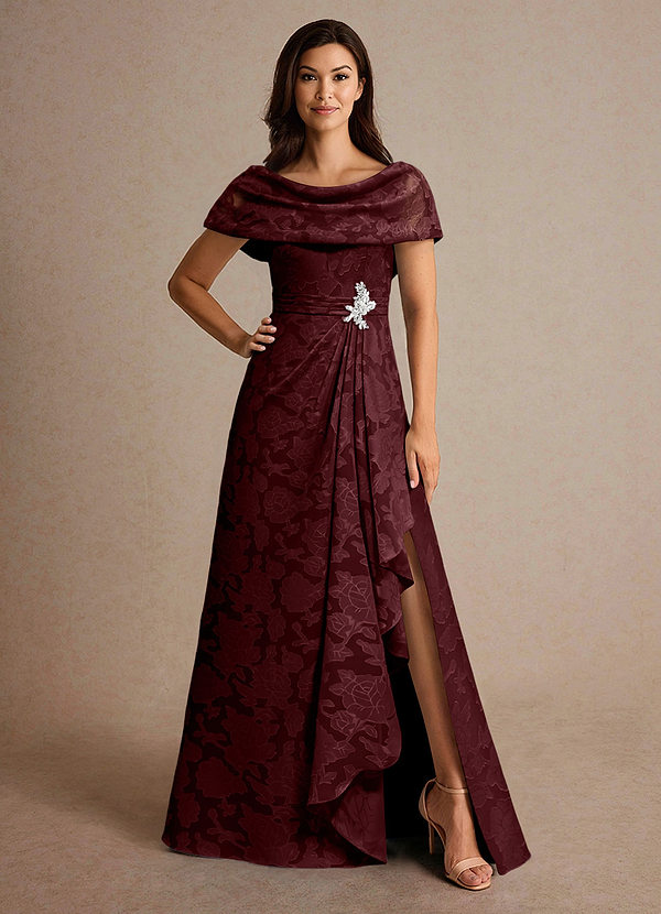 Azazie Branford Mother of the Brides Dresses Cabernet A-Line Pleated Floral Burnout Dress image1
