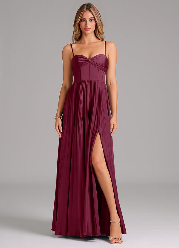 Azazie Akiko Bridesmaid Dresses Mulberry A-Line Sweetheart Neckline Stretch Satin Dress image1