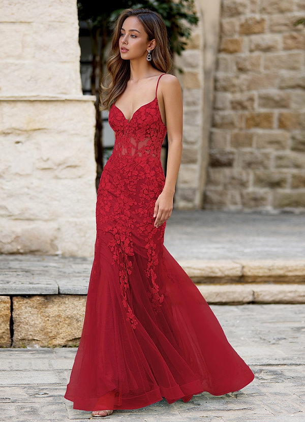 Dentelle Rojo Vestido de fiesta de sirena image1