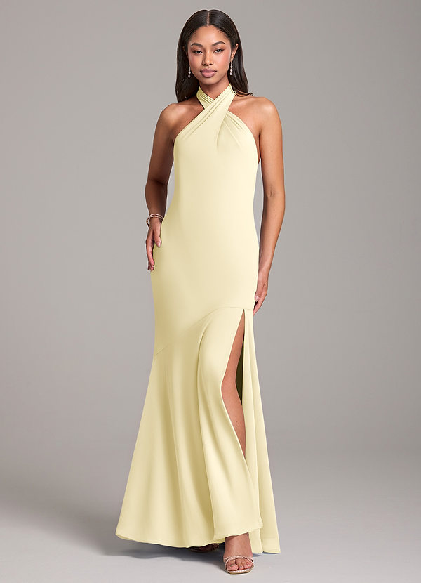 Azazie Lorena Bridesmaid Dresses Lemon Sorbet Mermaid Pleated Chiffon Dress image1