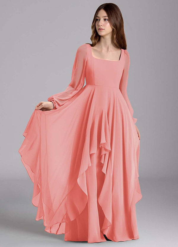 Azazie Clara Junior Robe Trapèze en Mousseline de soie Blouson Corail image1