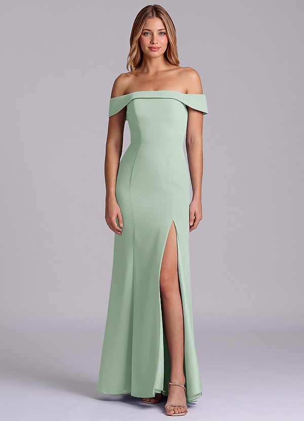 Azazie Luciana Brudtärneklänningar Klä av Tubklänning i Chiffong Av axeln Agave Konvertibel image1