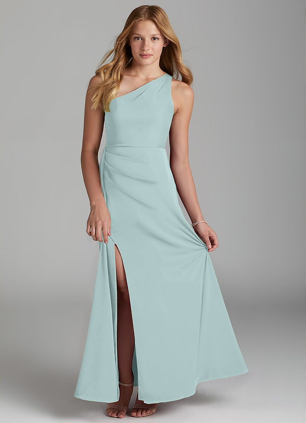 Azazie Maron Junior Mist A-Line Pleated Stretch Satin Dress image1