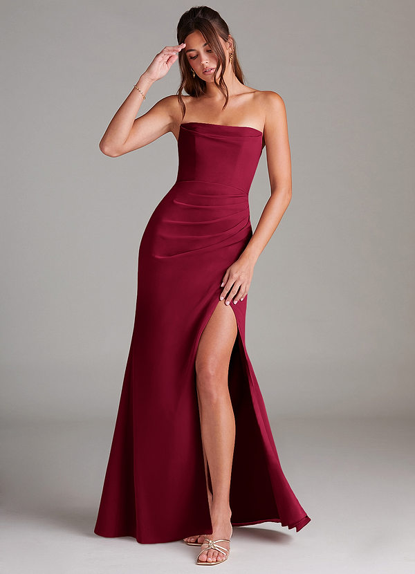 Leonis Bridesmaid Dresses Burgundy Sheath Strapless Chiffon Convertible Dress image1