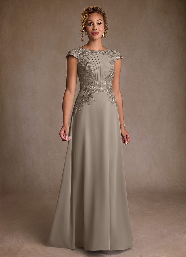 Azazie Christi Mother of the Brides Dresses Taupe A-Line Lace Chiffon Dress image1