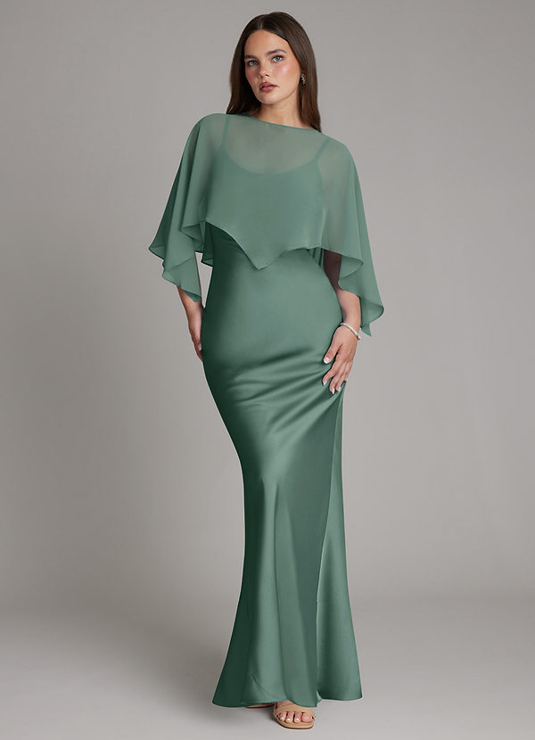 Azazie Ambra Bridesmaid Dresses Eucalyptus Mermaid Pleated Stretch Satin Dress image1