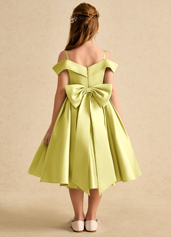Azazie Favia Blumenkinder Kleider A-Linie Schulterfrei Matte Satin Kleid Zitronensorbet image1