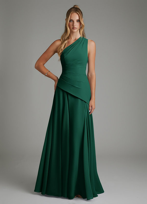 Azazie Holly Vestidos de dama de honor Vestido Esmeralda de Gasa de Línea A con Corsé image1