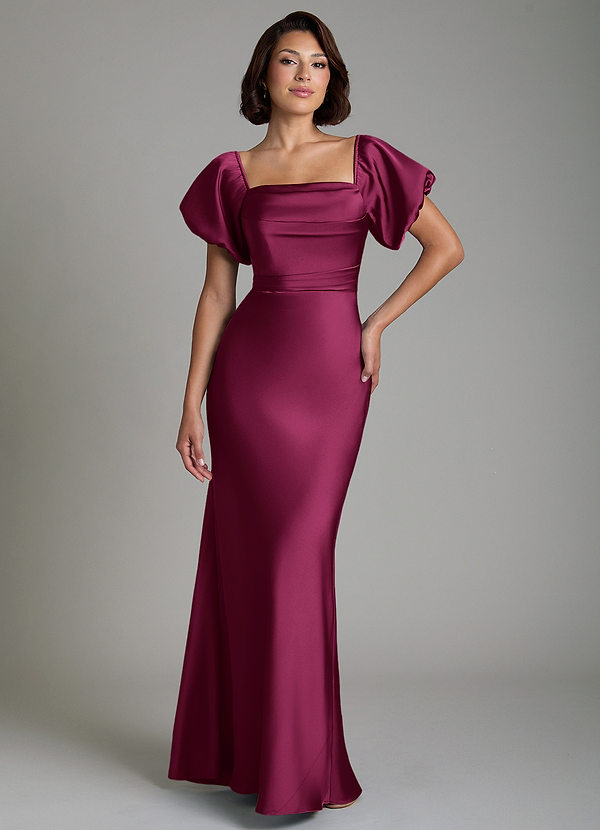 Azazie Lea Bridesmaid Dresses Red Plum Mermaid Off the Shoulder Stretch Satin Convertible Dress image1