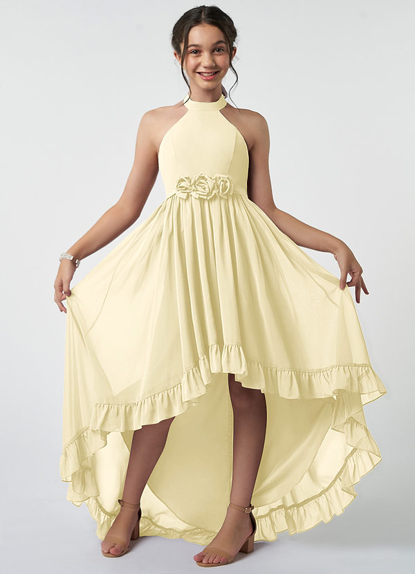 Azazie Hermione Junior Lemon Sorbet A-Line Chiffon Dress image1