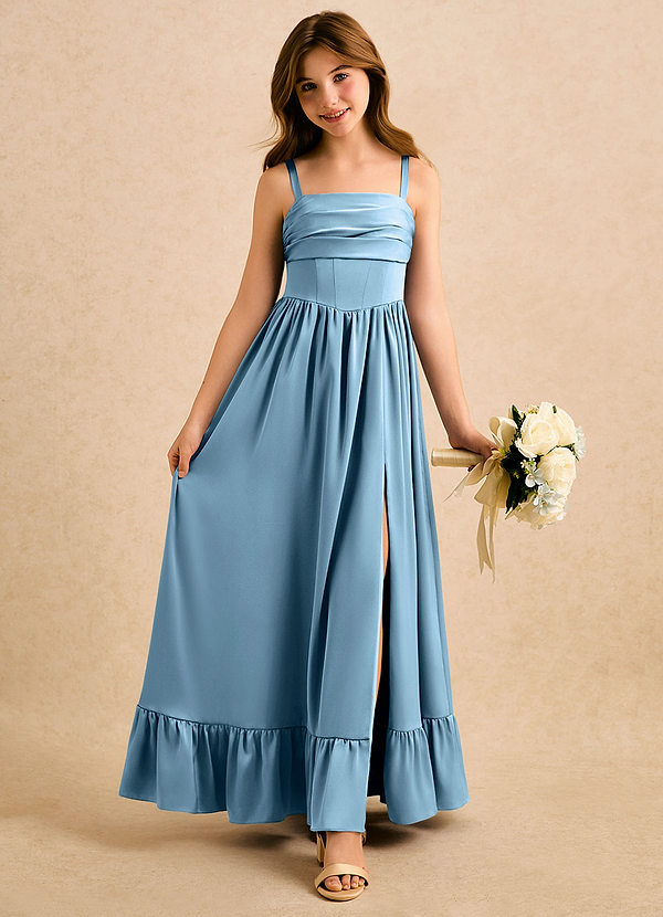 Azazie Maisie Girls Formal Sukienki dla dziewczynek sypiących kwiaty Linia A Marszczony Satyna elastyczna Długość podłogi Sukienka image1