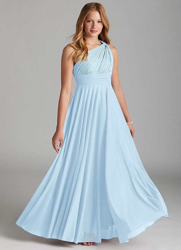 Azazie Charlize Junior A-Linie Gittergewebe Kleid Himmelblau image1