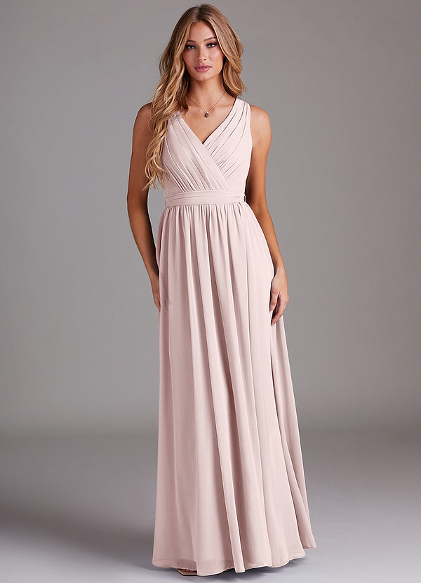 Azazie Kingsley Bridesmaid Dresses Blushing Pink A-Line Lace Chiffon Dress image1
