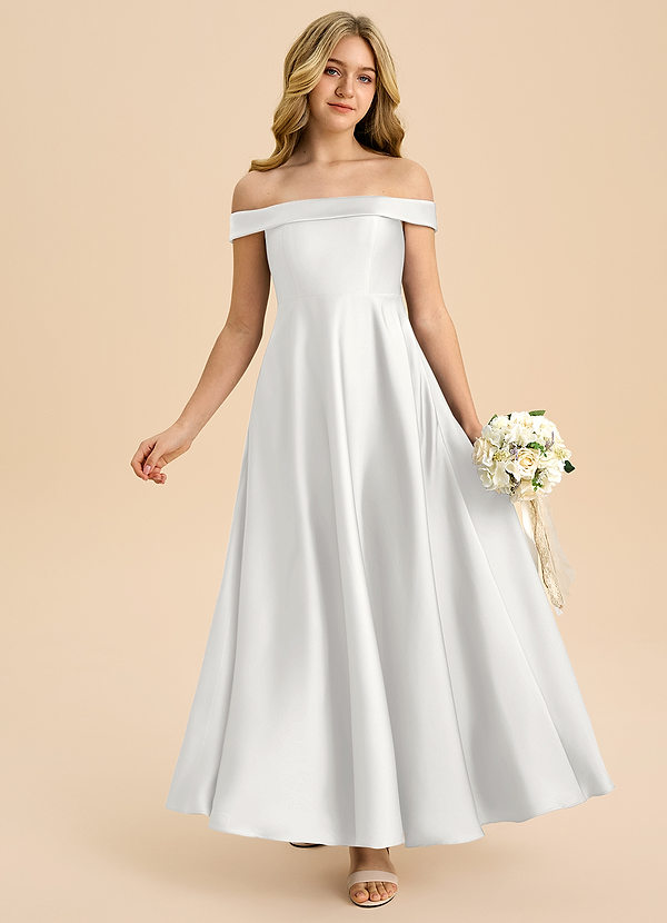 Azazie Sissy Junior Klänning av A-Line i Stretch Satin Off the shoulder image1