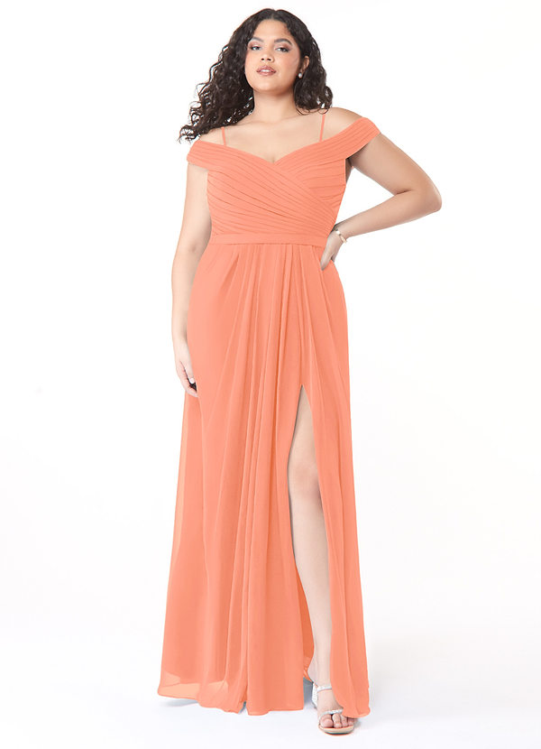 Azazie Audrianna Bridesmaid Dresses Sunset A-Line Off-The-Shoulder Gathered Chiffon Convertible Dress image1