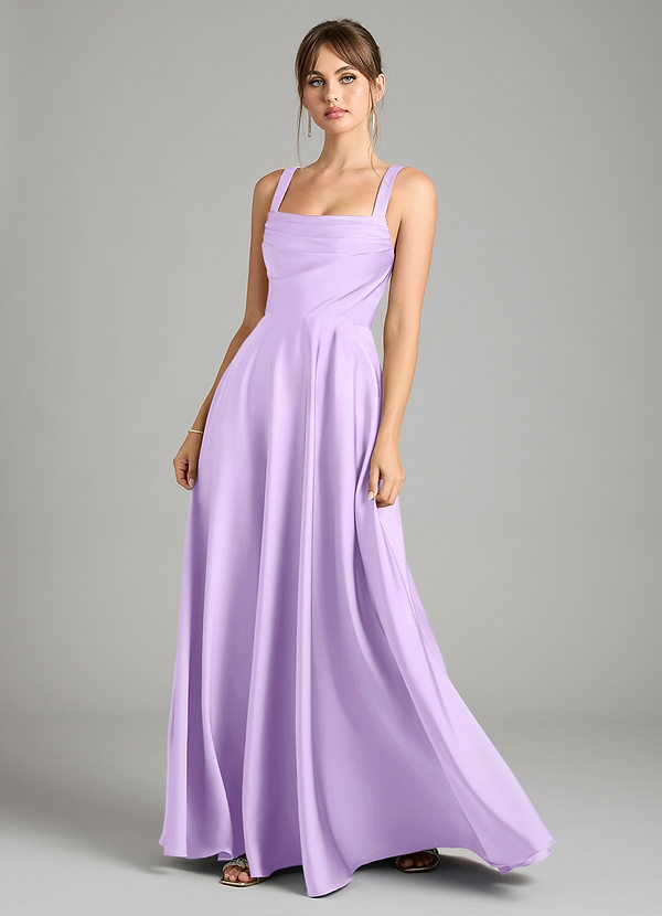 Azazie Shaude Bridesmaid Dresses Lilac A-Line Pleated Stretch Satin Dress image1