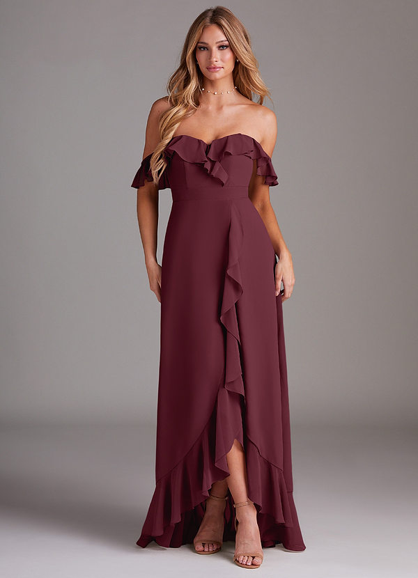 Azazie Lyra Bridesmaid Dresses Cabernet A-Line Chiffon Convertible Dress image1