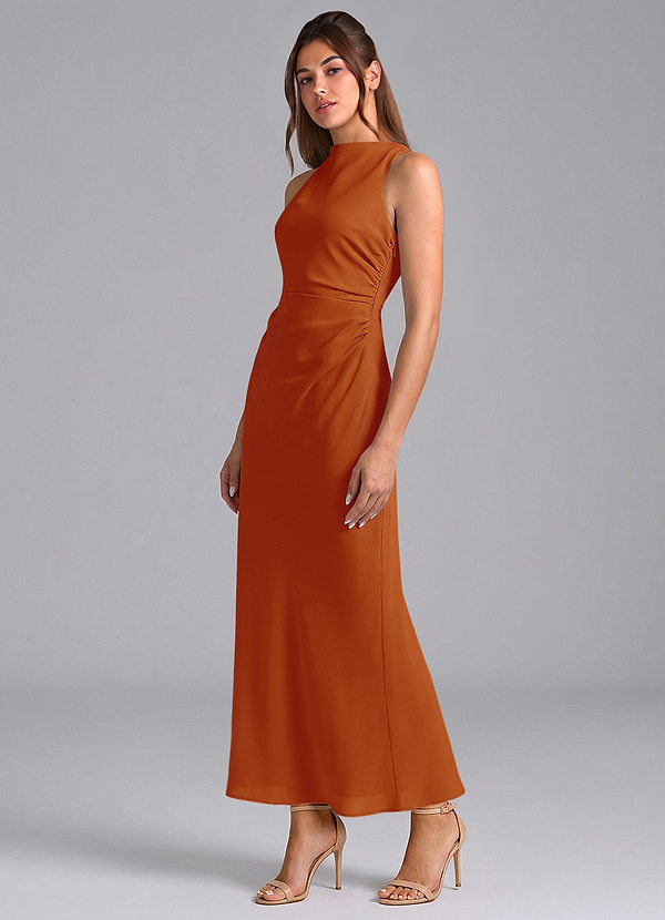 Azazie Evadne Brautjungfernkleider Etui Plissee Chiffon Kleid Paprika image1
