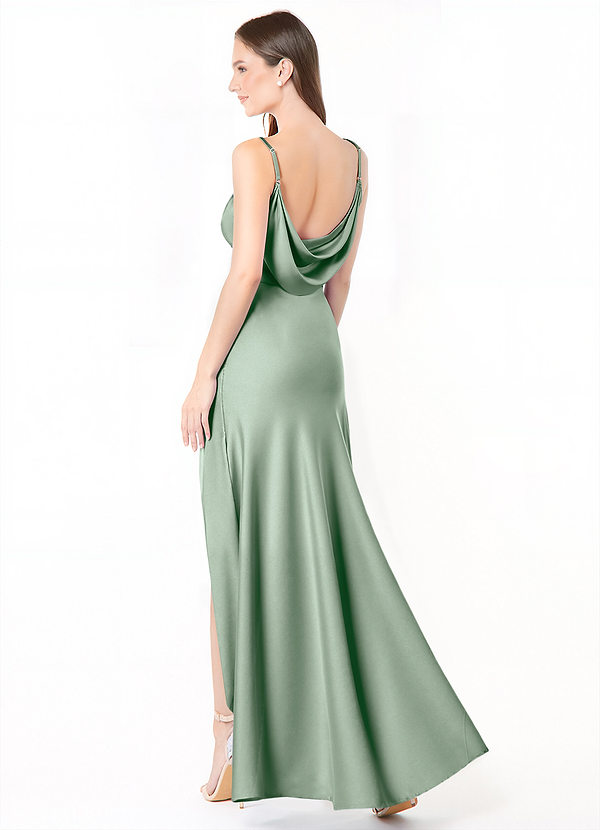 Azazie Alaija Bridesmaid Dresses Agave Mermaid Side Slit Stretch Satin Dress image1