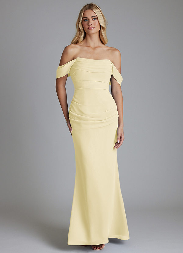 Azazie Luiza Brudtärneklänningar Klä av Sjöjungfru i Chiffong Av axeln Citronsorbet image1