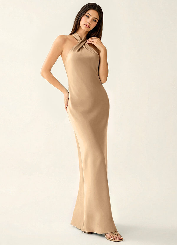 Manllanda Champagne Bows Satin Prom Dress image1