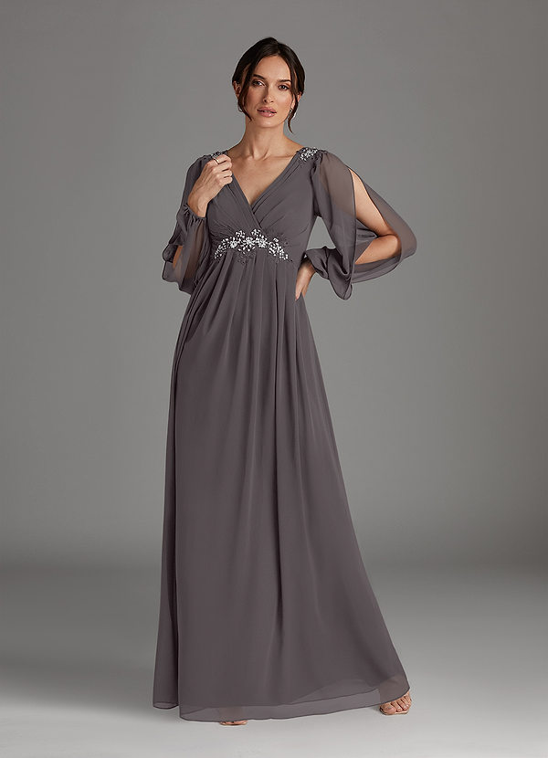Azazie Gypsy Mother of the Brides Dresses Steel Grey A-Line V-Neck Sequins Chiffon Dress image1
