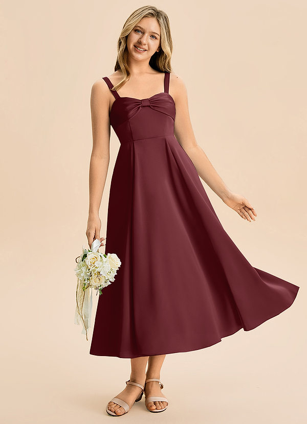 Azazie Ramona Junior Vestido de Cabernet de Satén Elástico de Corte en A con Escote de Corazón image1