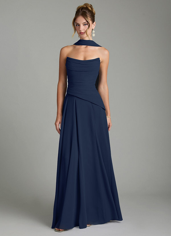 Azazie Gabriela Bridesmaid Dresses Dark Navy A-Line Corset Chiffon Dress image1