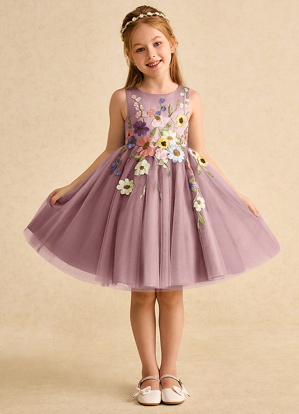Azazie Prima Flower Girl Dresses Dusty Rose A-Line Bow Tulle Dress image1