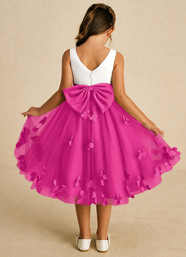 Azazie Sprout Flower Girl Dresses Fuchsia A-Line Bow Tulle Dress image1