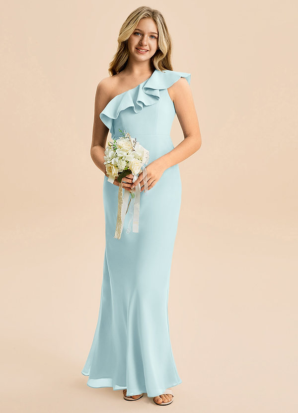 Azazie Alissa Junior Sea Glass Mermaid Ruched Chiffon Dress image1
