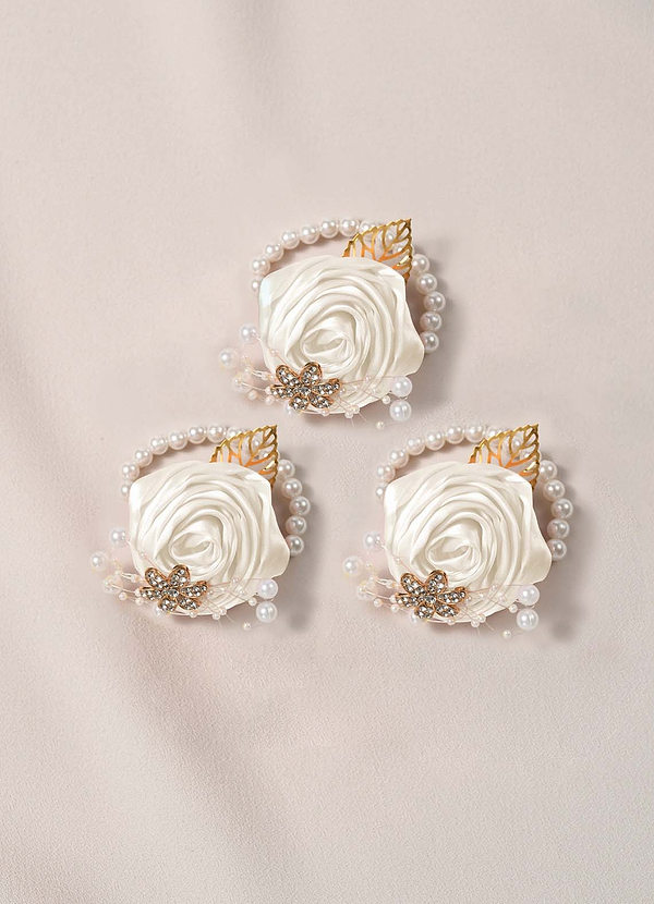 front 3PC Matching Color Bridesmaids Wrist Corsage with Pearl Bracelet