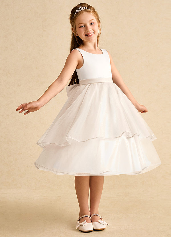 Azazie Rene Vestidos de Niña de Flores Vestido de Marfil Blanco Alabastro de Tul de Corte En A con Lazo image1