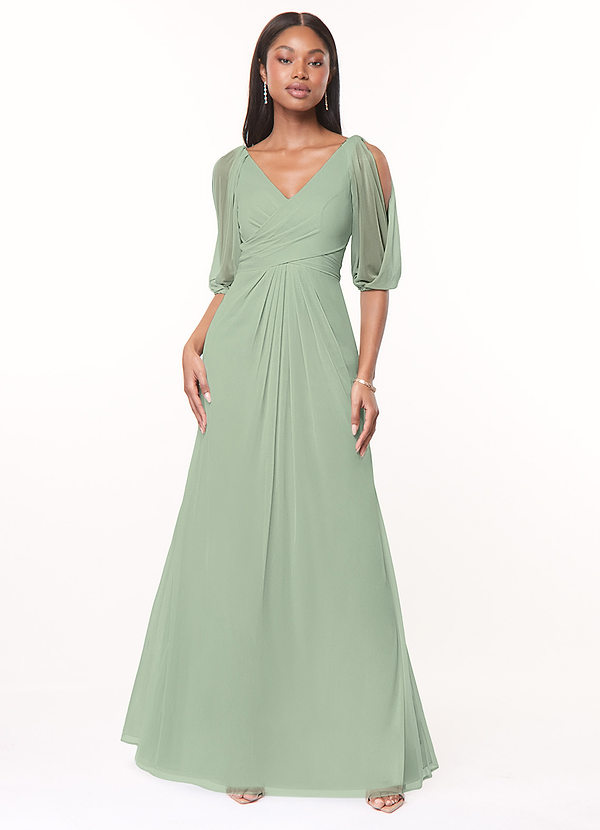 Azazie Noelia Bridesmaid Dresses A-Line Pleated Mesh Floor-Length Dress image1