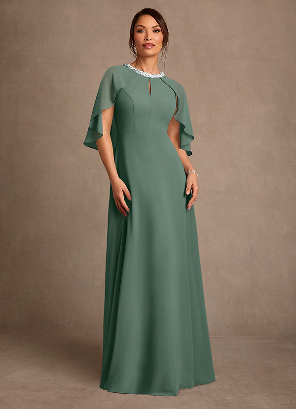 Azazie Winnifred 신부의 어머니 드레스 A라인 구슬 쉬폰 플로어 길이 드레스 image1