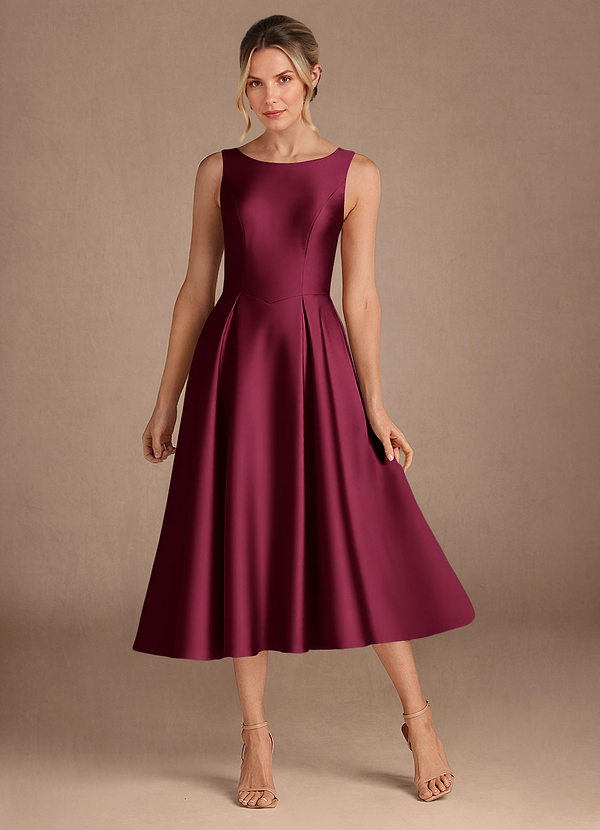 Fulton Mother of the Brides Dresses Burgundy A-Line Pleated Stretch Satin Dress image1