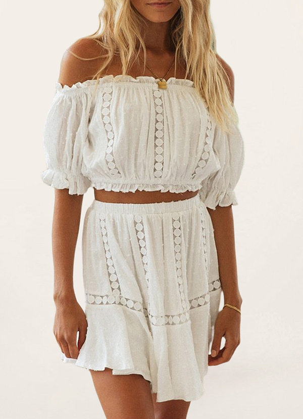 front To My Love White Lace Short Sleeve Two-Piece Mini Dress