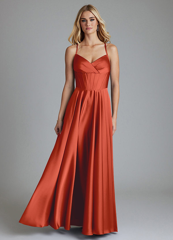 Azazie Alaia Suknie dla druhen Linia A Gorset Satyna elastyczna Do ziemi Sukienka image1