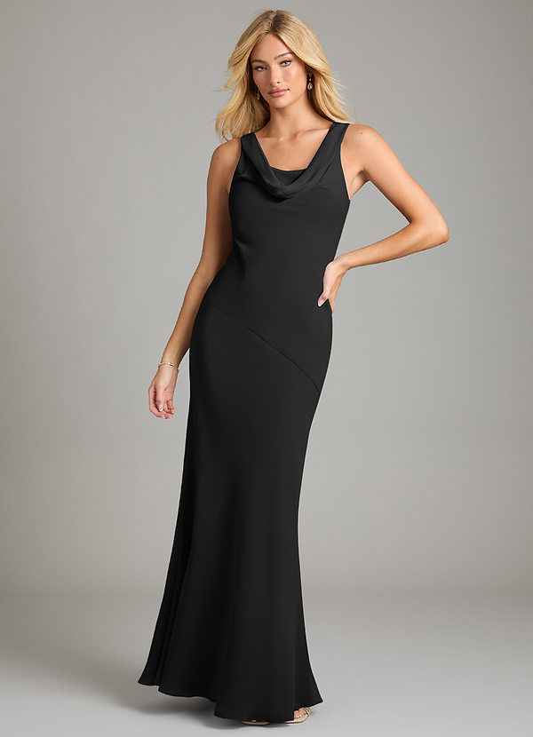Azazie Rylina Bridesmaid Dresses Black Mermaid Pleated Chiffon Dress image1