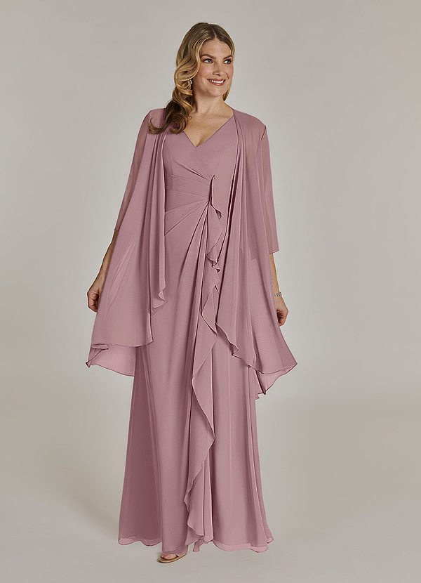 Azazie Manuella Mother of the Brides Dresses Dusty Rose A-Line V-Neck Pleated Chiffon Dress image1