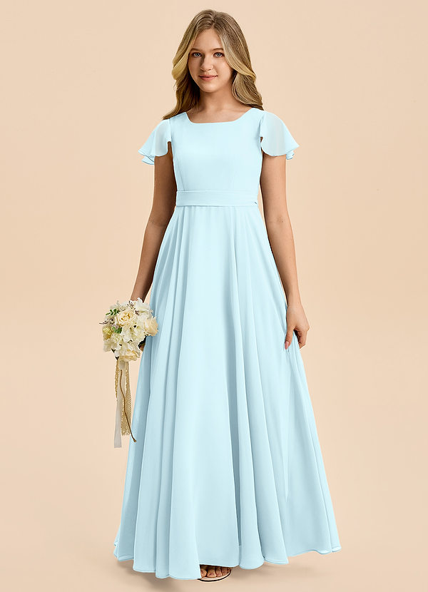 Azazie Cady Junior Abito A-Line in Chiffon Plissettato Nuvola Blu image1