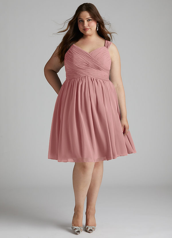 Azazie Angie Bridesmaid Dresses Dusty Rose A-Line Corset Chiffon Dress image1