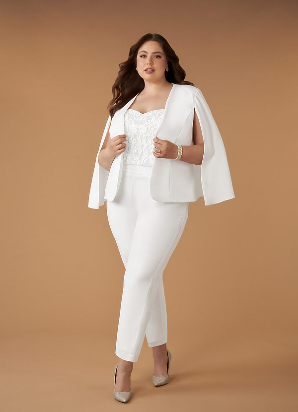 Azazie Tiffany Wedding Dresses Diamond White Pant Styles Lace Stretch Crepe Dress image1