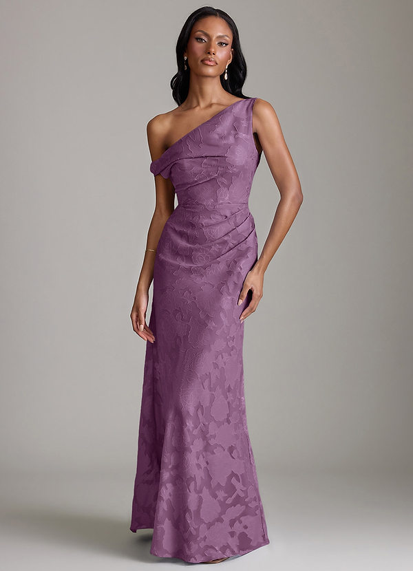 Azazie Emerson Bridesmaid Dresses Vestido Glicínia de Esgotamento Floral de sereia com Fora do ombro image1