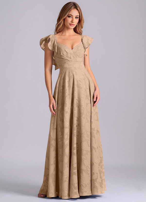 Azazie Leilani 신부 들러리 드레스 A라인 스윗하트 네크라인 플로럴 번아웃 바닥 길이 드레스 image1