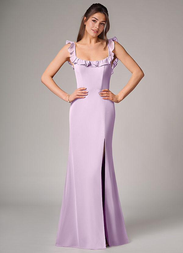 Azazie Callie Bridesmaid Dresses Frosted Lilac Mermaid Side Slit Chiffon Convertible Dress image1