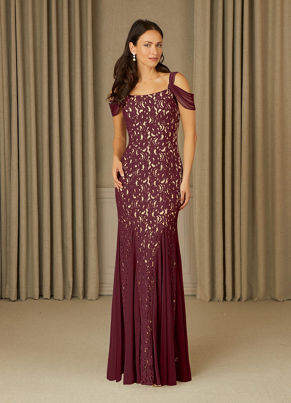 Azazie Claribel Mother of the Brides Dresses Cabernet Mermaid Off the Shoulder Lace Dress image1